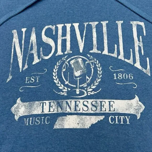 Nashville Tennessee Pullover Hoodie Sz L Point Sportswear Blue Music City 1806 - Picture 2 of 8